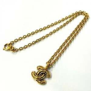 CHANEL Vintage Matelasse Coco Mark Gold GP Necklace